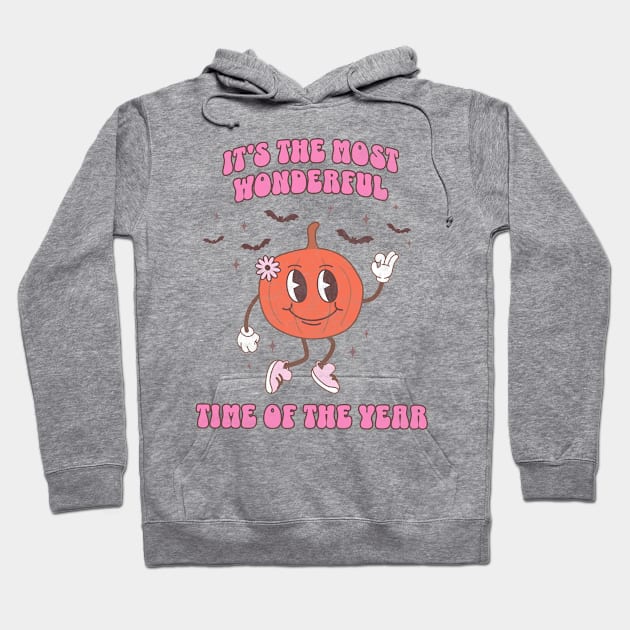 Retro Pink Halloween Jack O Lantern Pumpkin the Most Wonderful Time of the Year Hoodie by PUFFYP